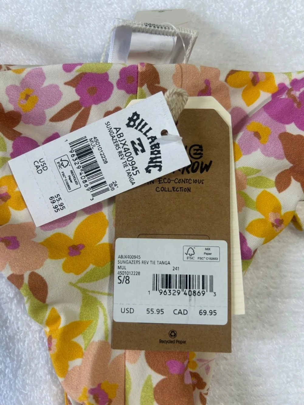 Billabong Small Bottoms Bikini Sungazers Reversible Tie Tanga Multi floral NWT - Picture 13 of 13